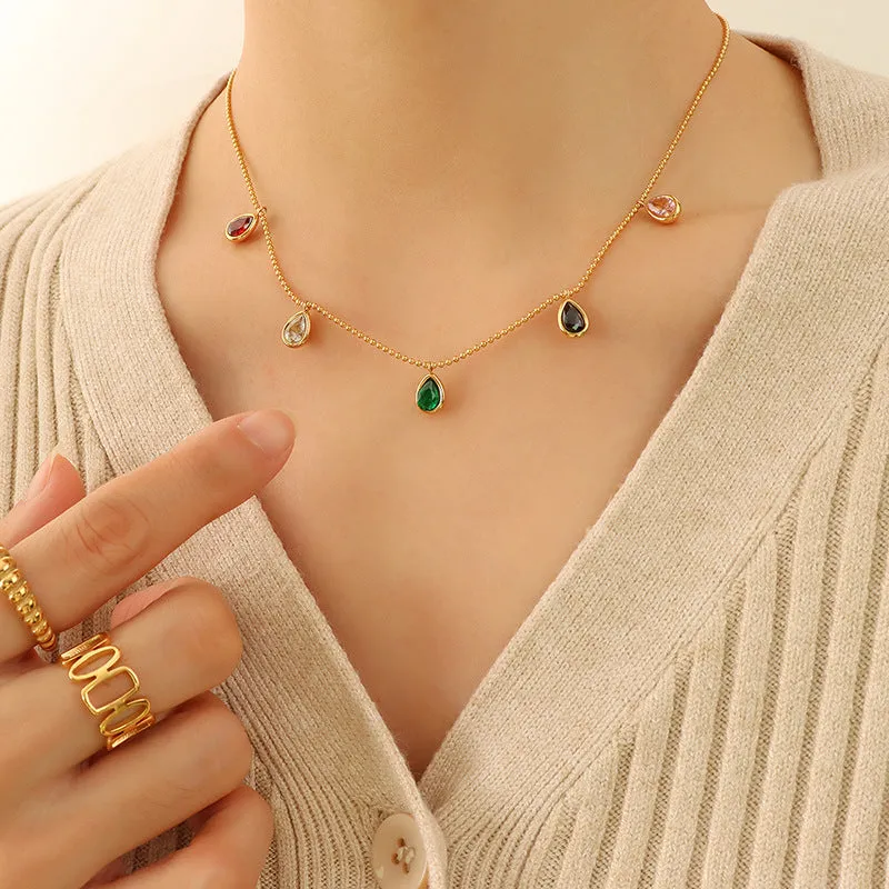 Colorful Zircon Pendant Necklace with Collarbone Neck Chain - Everyday Genie Collection