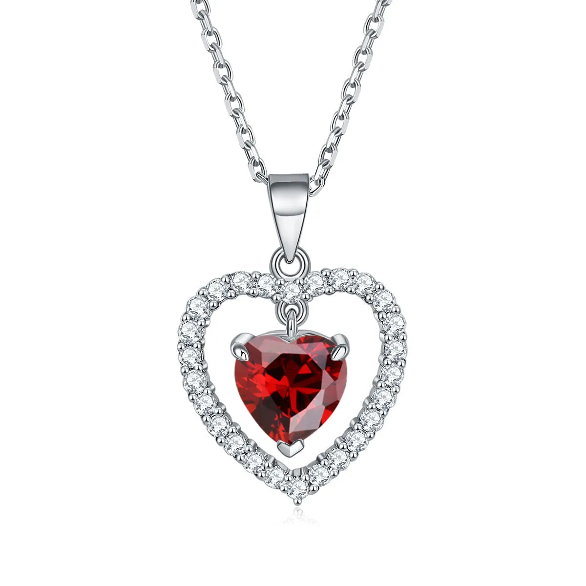 Colourful Heart Zircon Pendant Silver Necklace for Women