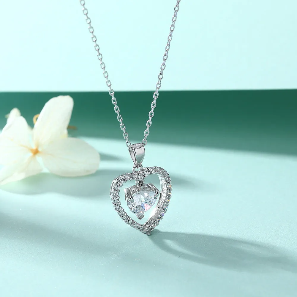 Colourful Heart Zircon Pendant Silver Necklace for Women