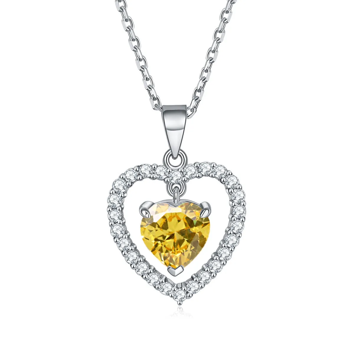 Colourful Heart Zircon Pendant Silver Necklace for Women