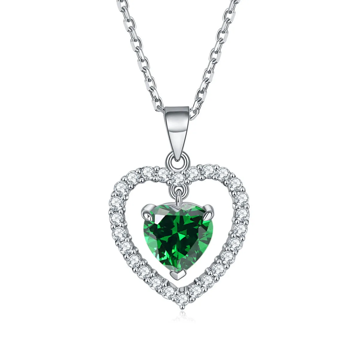 Colourful Heart Zircon Pendant Silver Necklace for Women