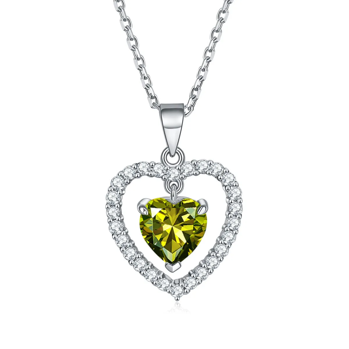 Colourful Heart Zircon Pendant Silver Necklace for Women