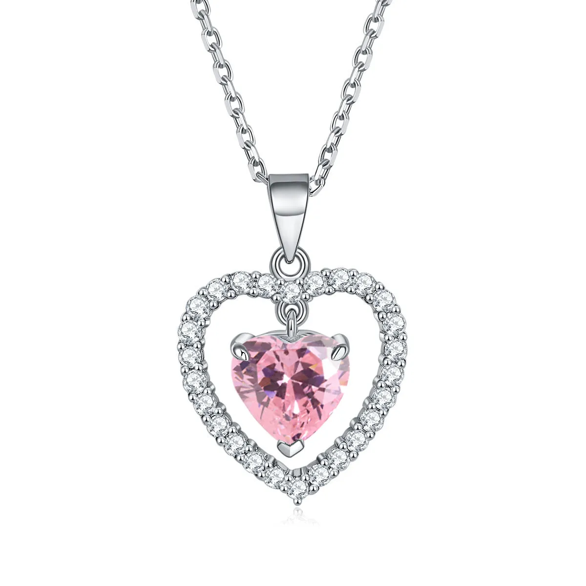 Colourful Heart Zircon Pendant Silver Necklace for Women