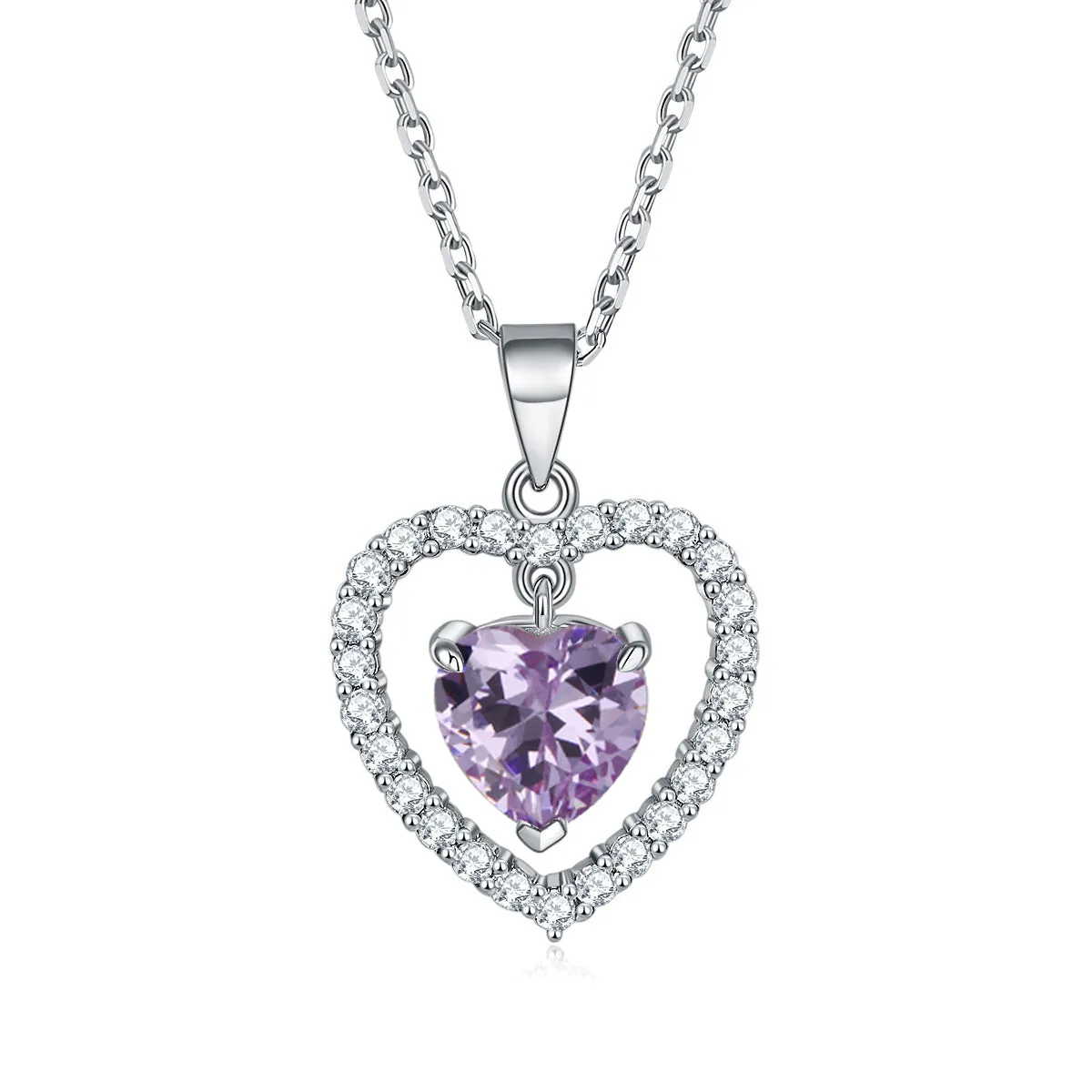 Colourful Heart Zircon Pendant Silver Necklace for Women