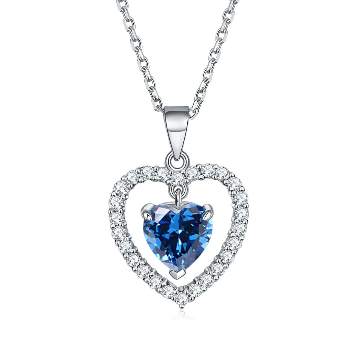 Colourful Heart Zircon Pendant Silver Necklace for Women