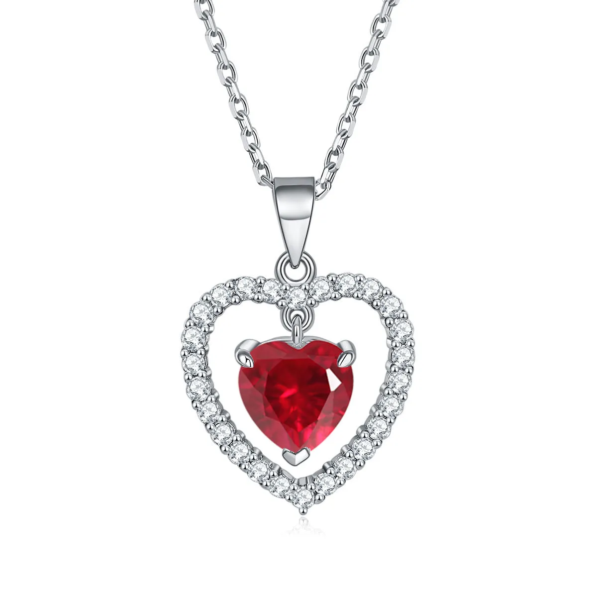 Colourful Heart Zircon Pendant Silver Necklace for Women