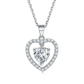 Colourful Heart Zircon Pendant Silver Necklace for Women