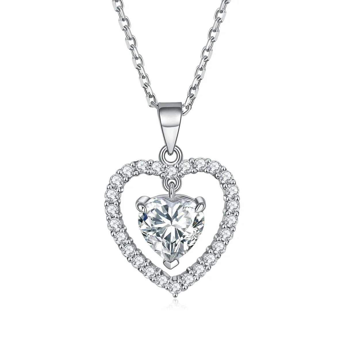 Colourful Heart Zircon Pendant Silver Necklace for Women