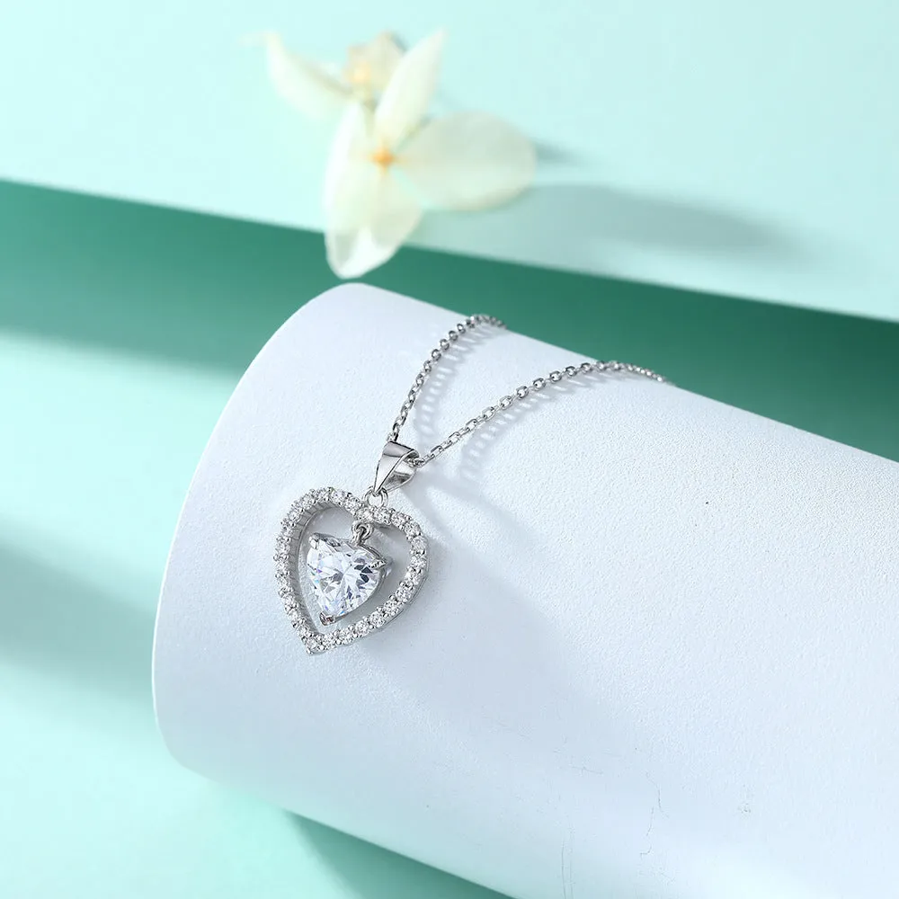 Colourful Heart Zircon Pendant Silver Necklace for Women