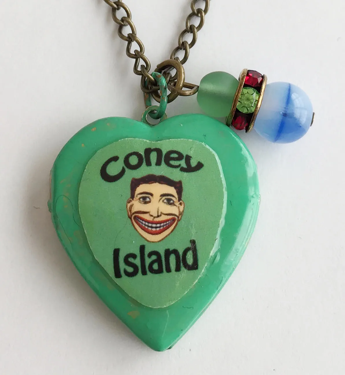 Coney Island Tillie Face Locket Necklace with Rhinestones