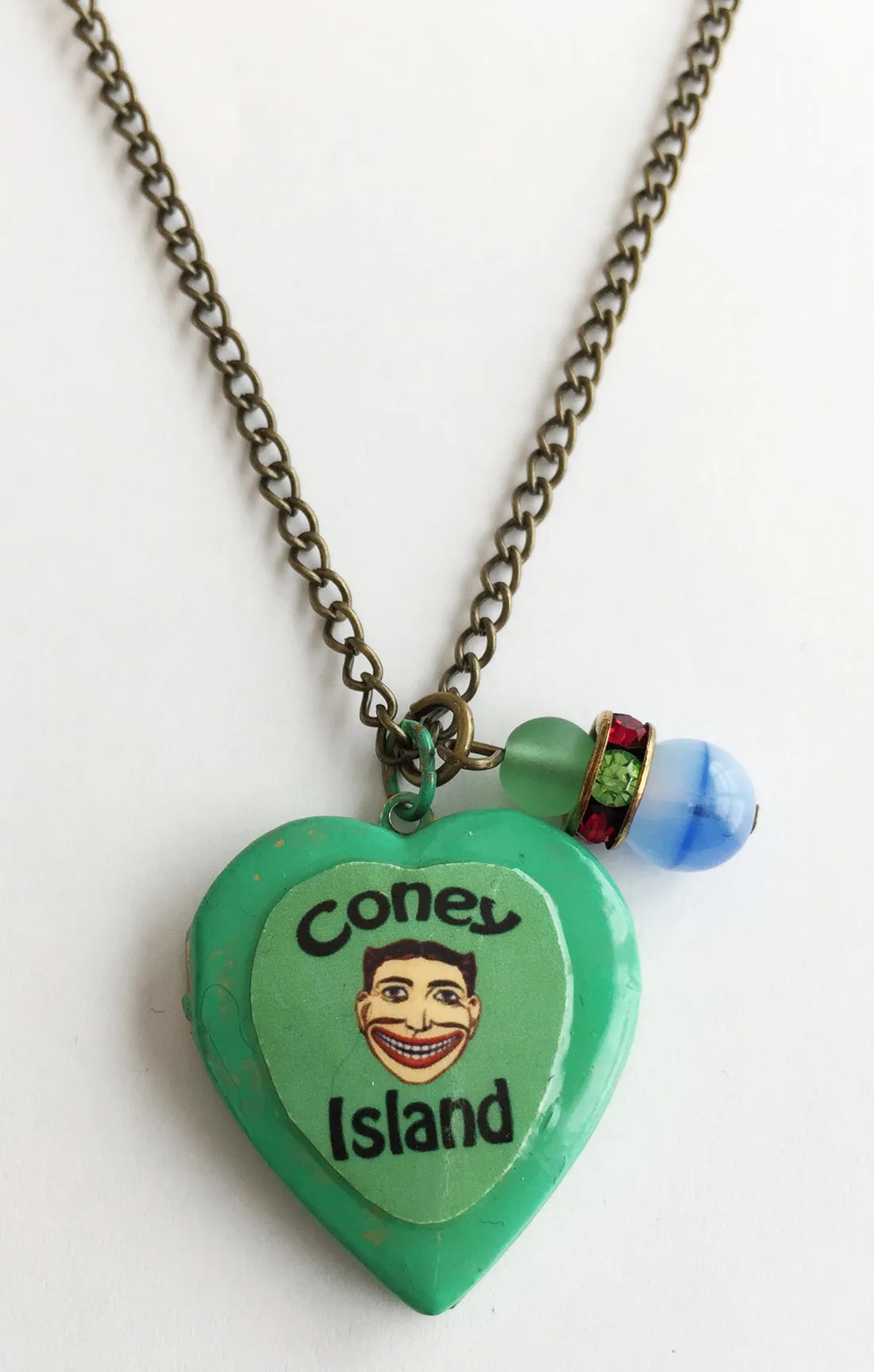 Coney Island Tillie Face Locket Necklace with Rhinestones