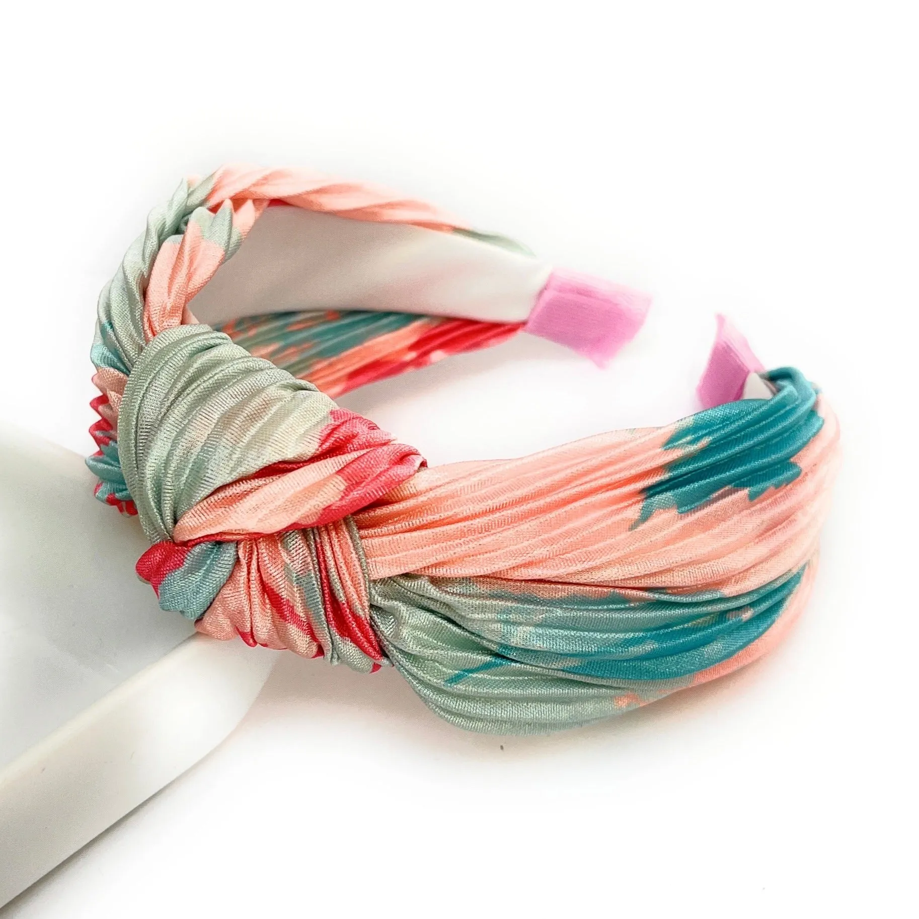 Coral Sage Green Tie Dye Silk Knot Headband