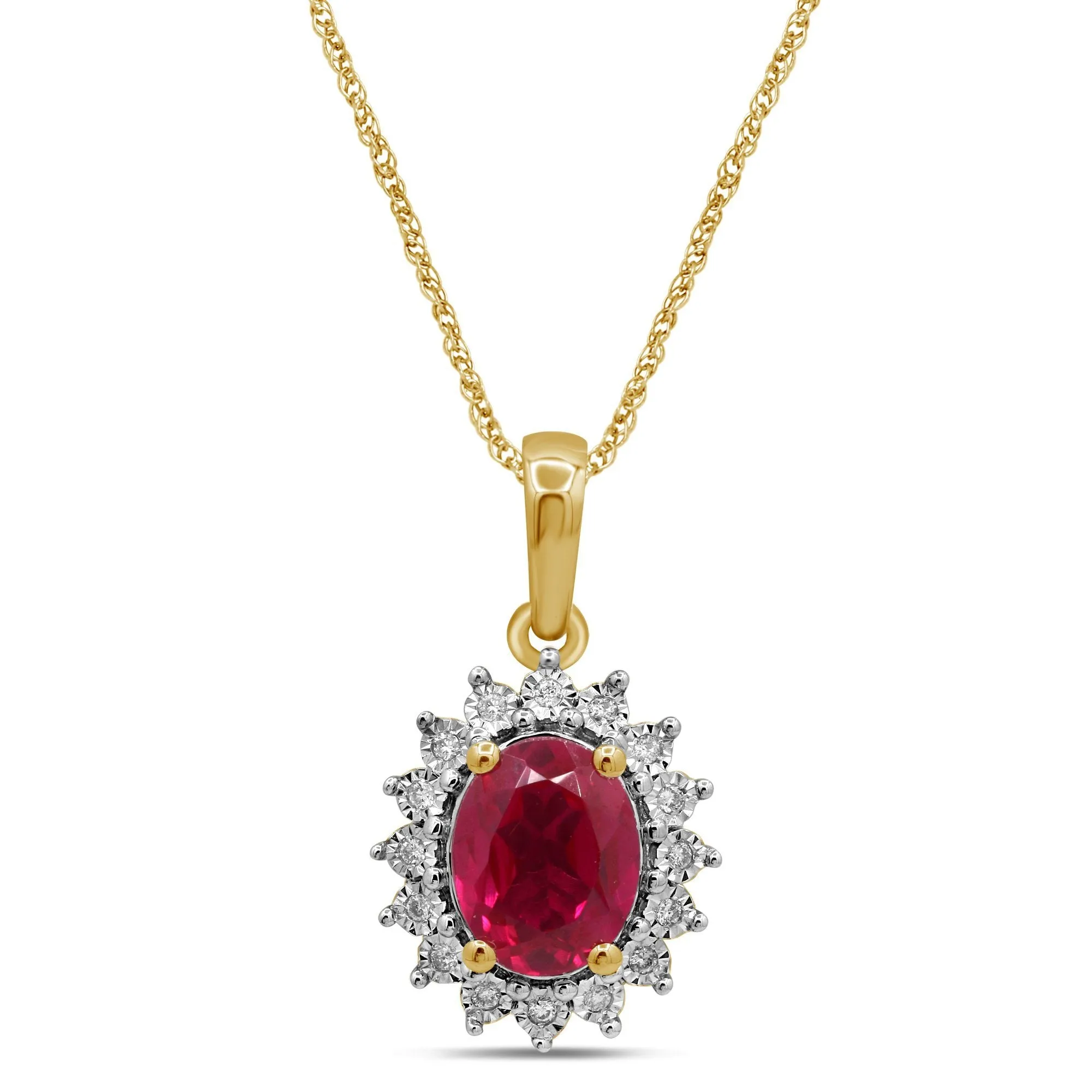 Created Ruby and Diamond Necklace in 9ct Yellow Gold