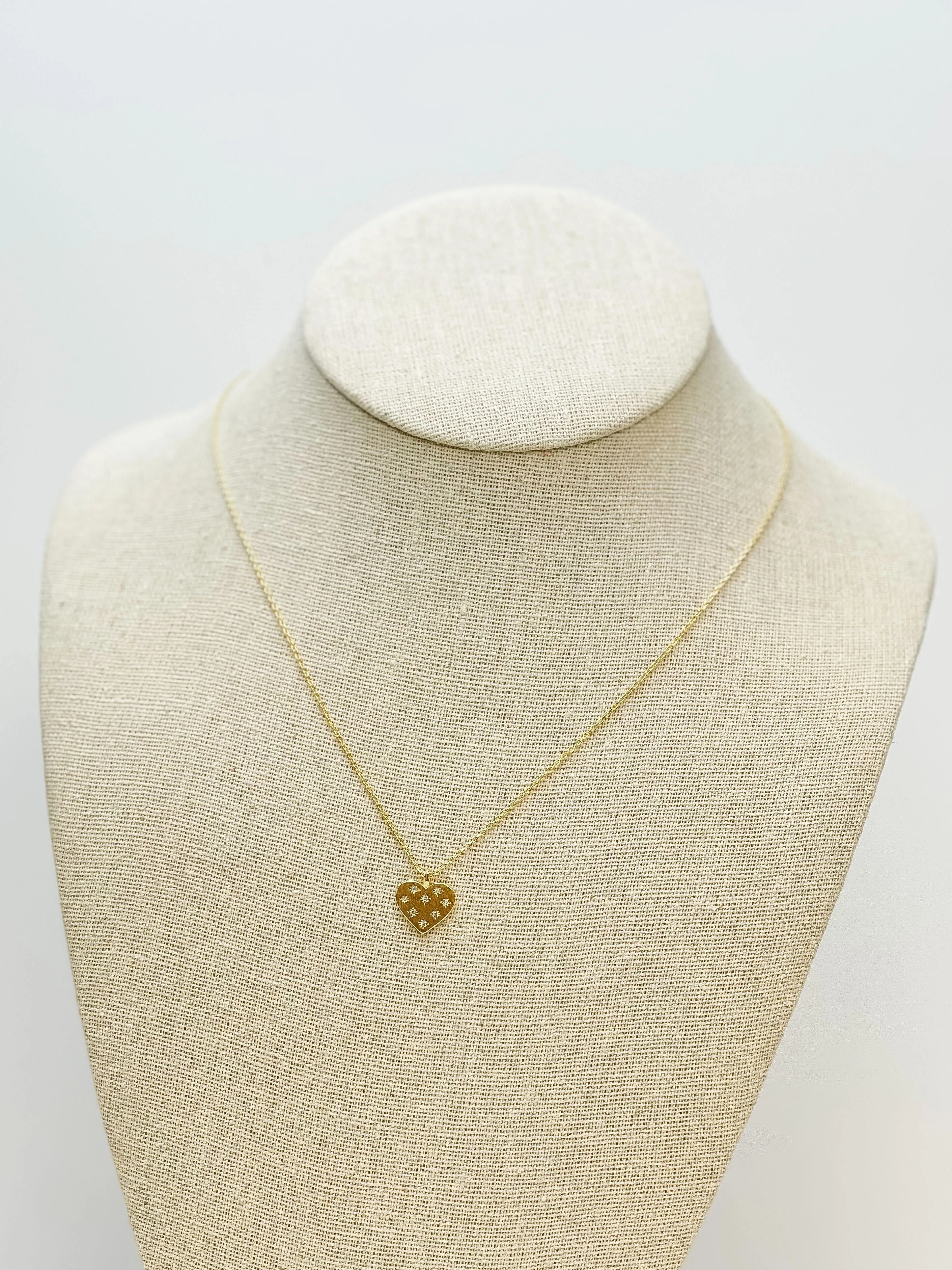 Crystal-Studded Gold-Dipped Heart Pendant Necklace