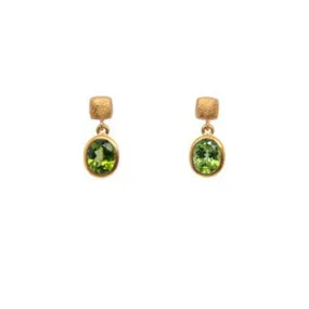 Cube Oval Peridot 24K Gold Vermeil Earrings