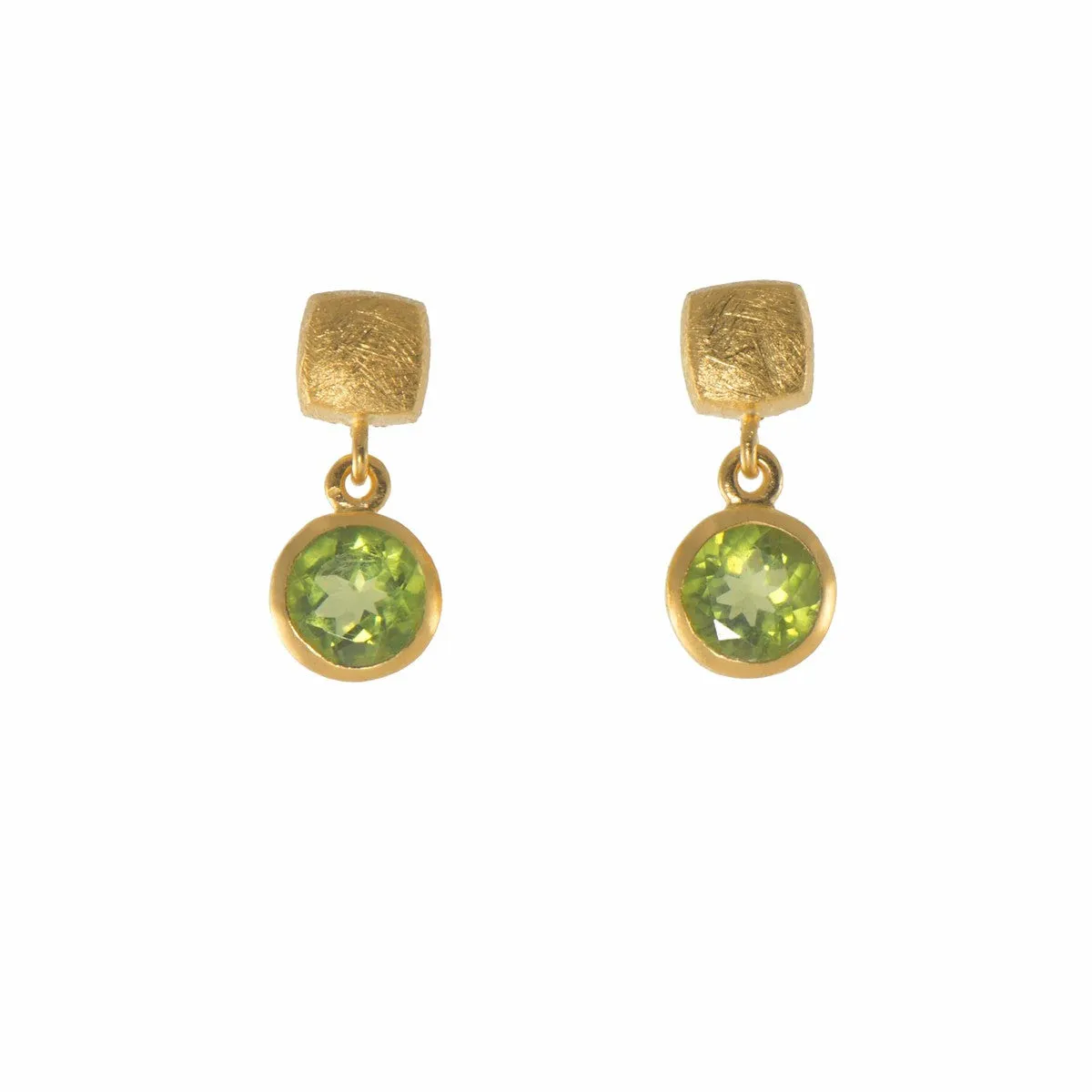 Cube Round Peridot 24K Gold Vermeil Earrings