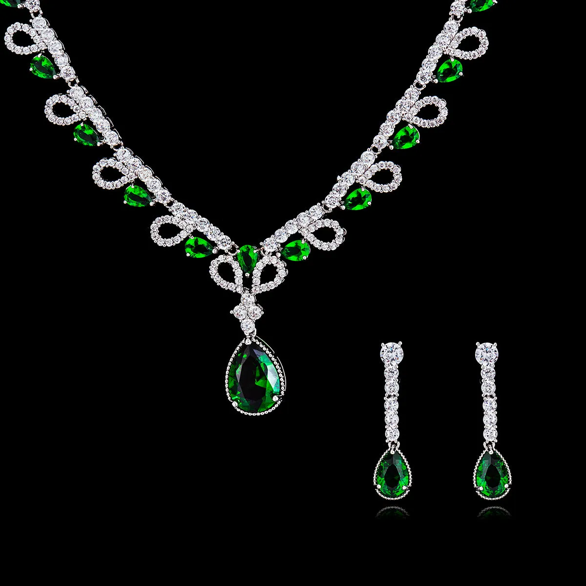 Cubic zirconia bride wedding necklace earring set CN10035