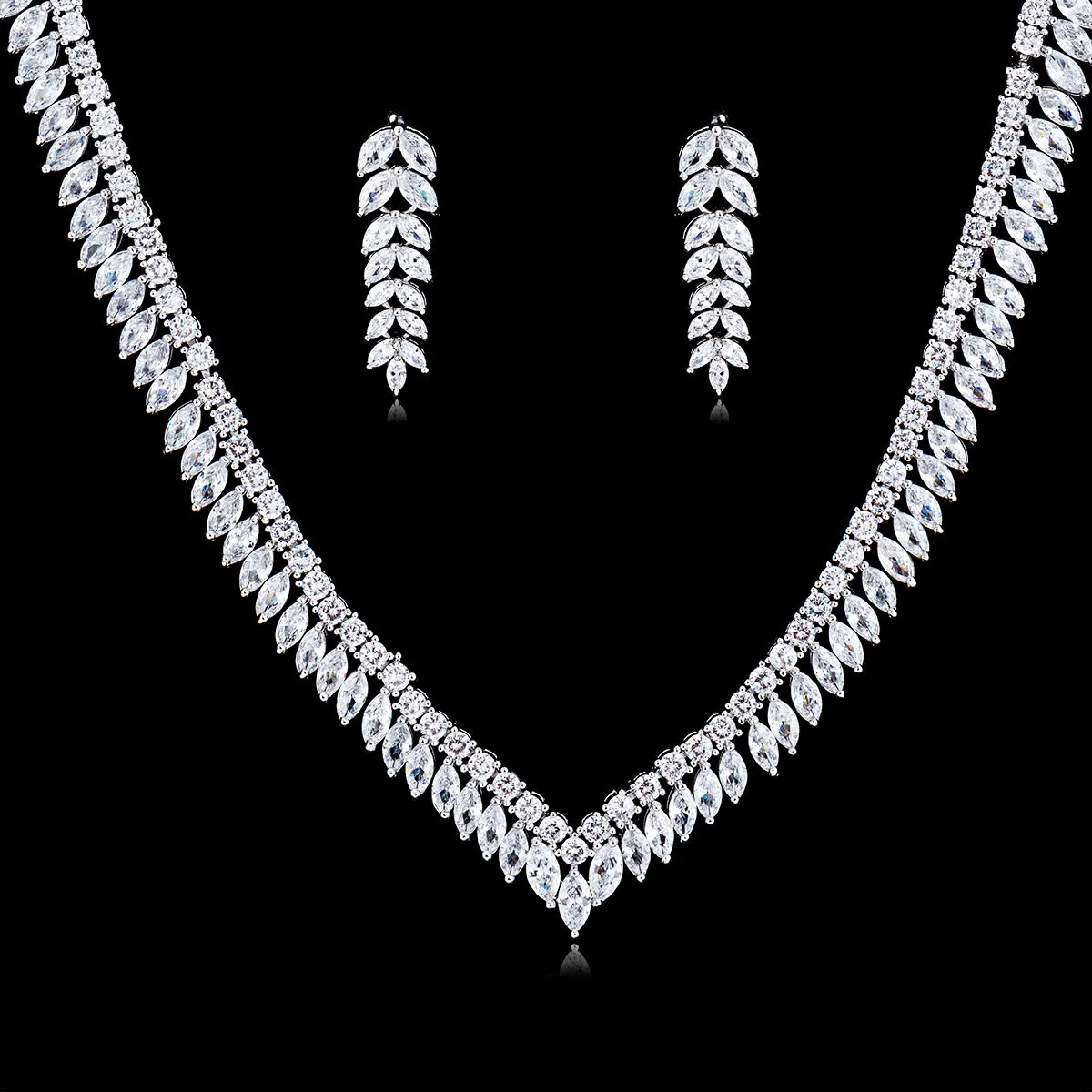 Cubic zirconia bride wedding necklace earring set CN10084