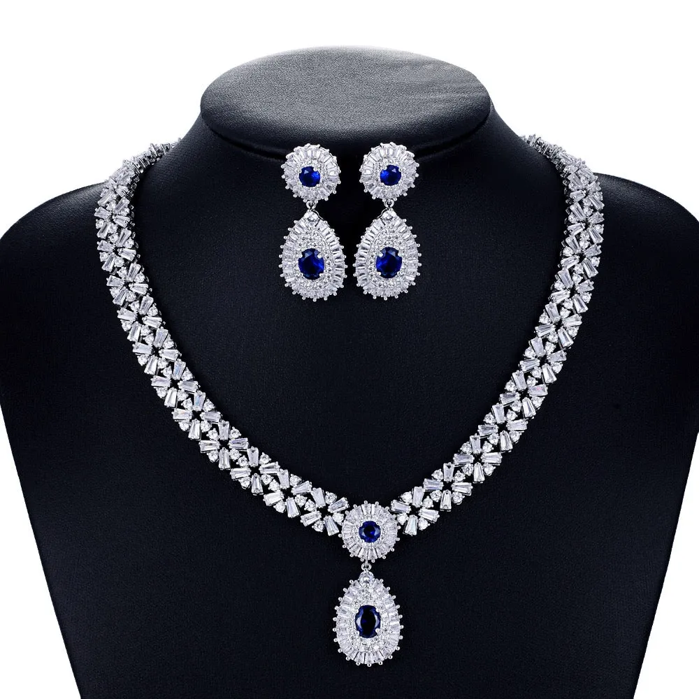 Cubic zirconia bride wedding necklace earring set CN10086