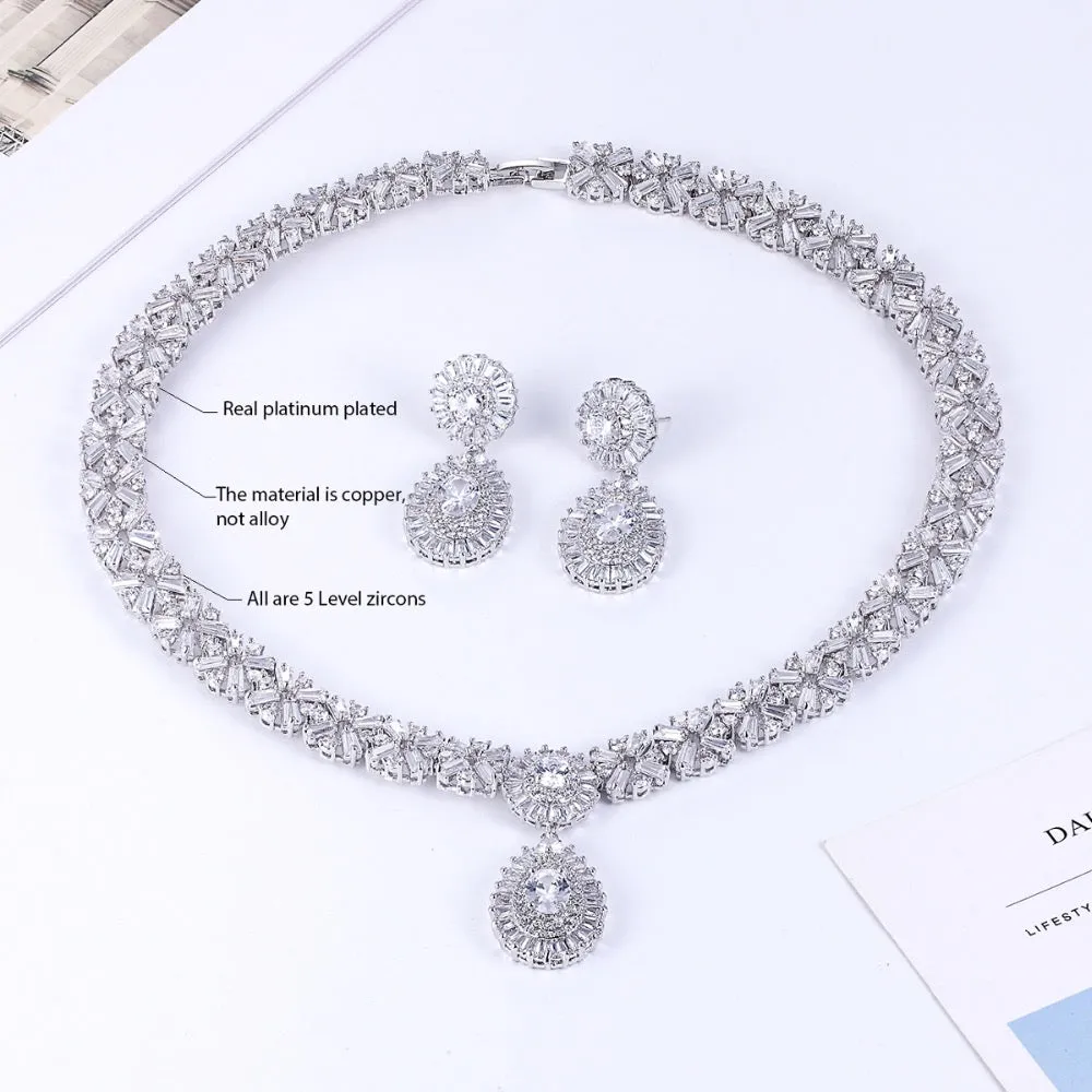 Cubic zirconia bride wedding necklace earring set CN10086