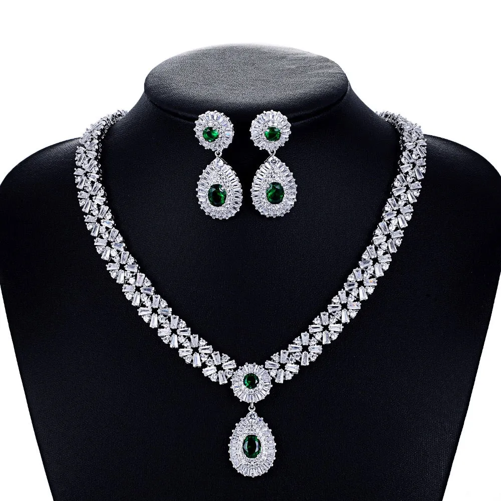 Cubic zirconia bride wedding necklace earring set CN10086