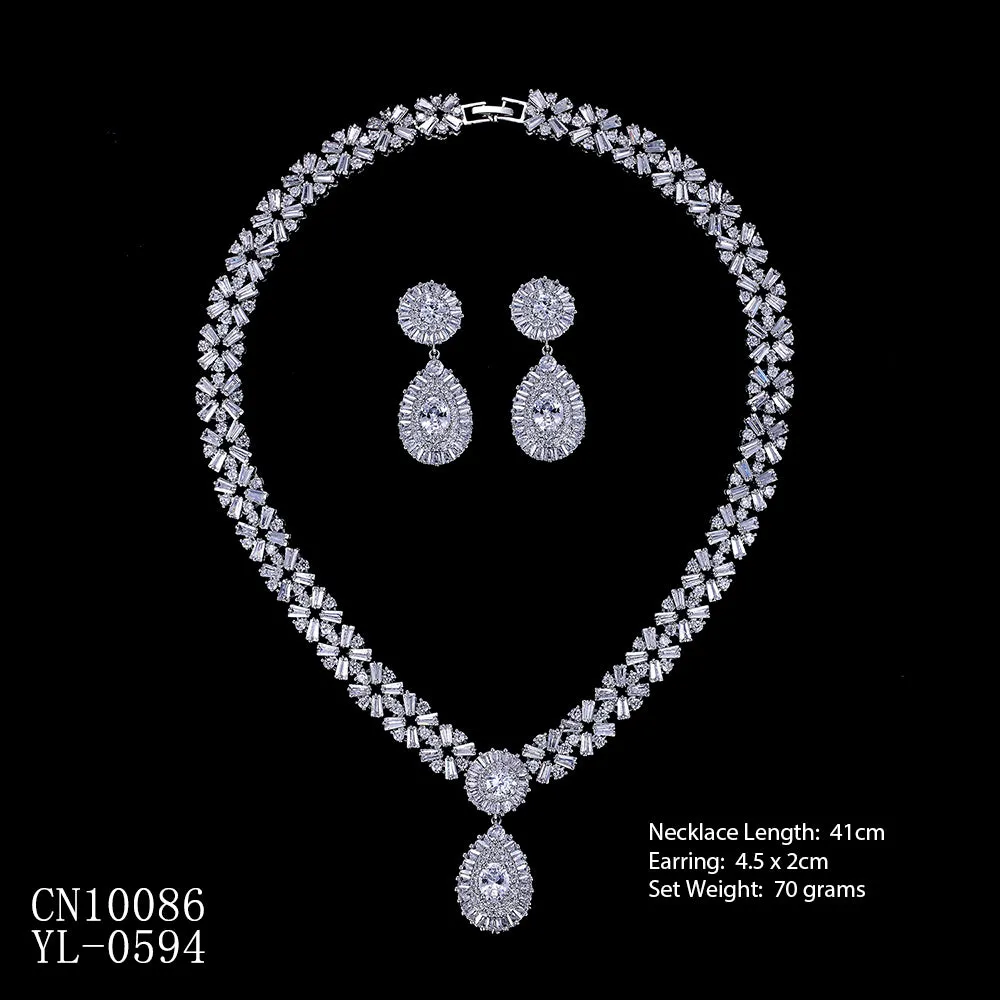 Cubic zirconia bride wedding necklace earring set CN10086