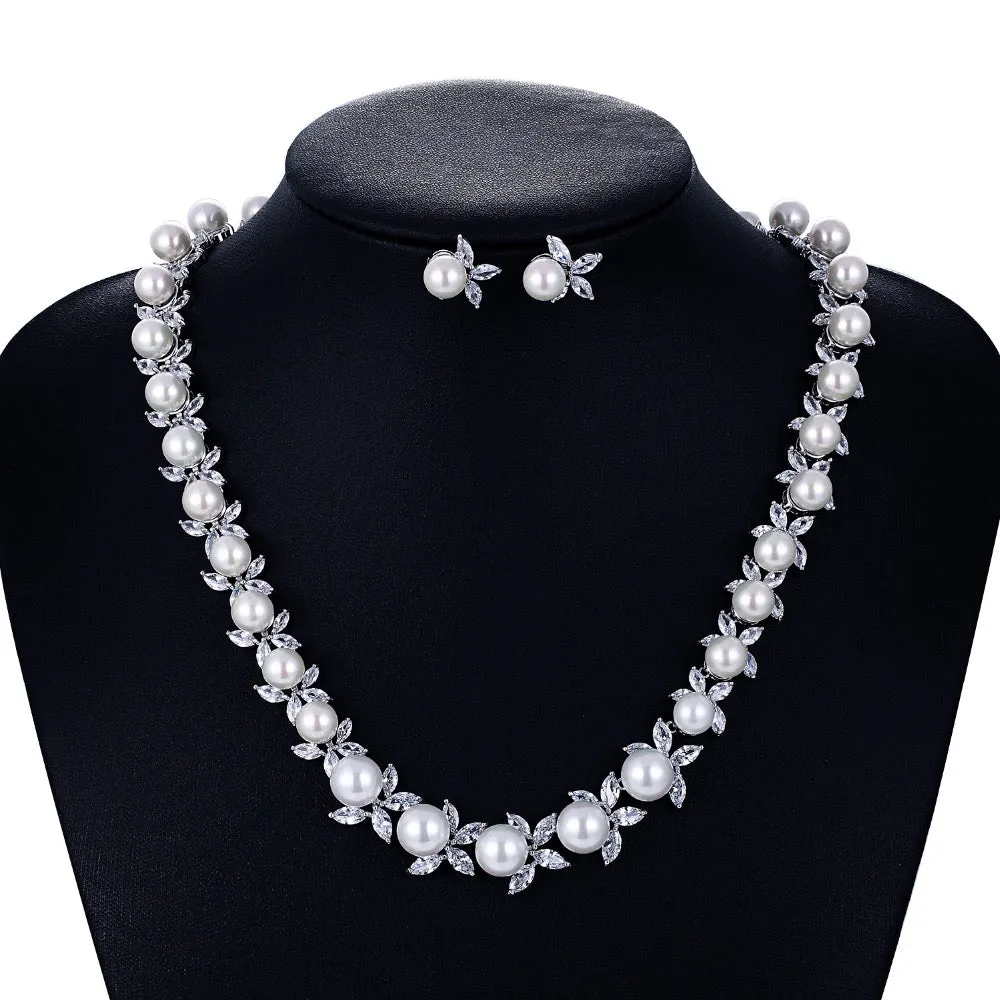 Cubic zirconia bride wedding necklace earring set CN10123