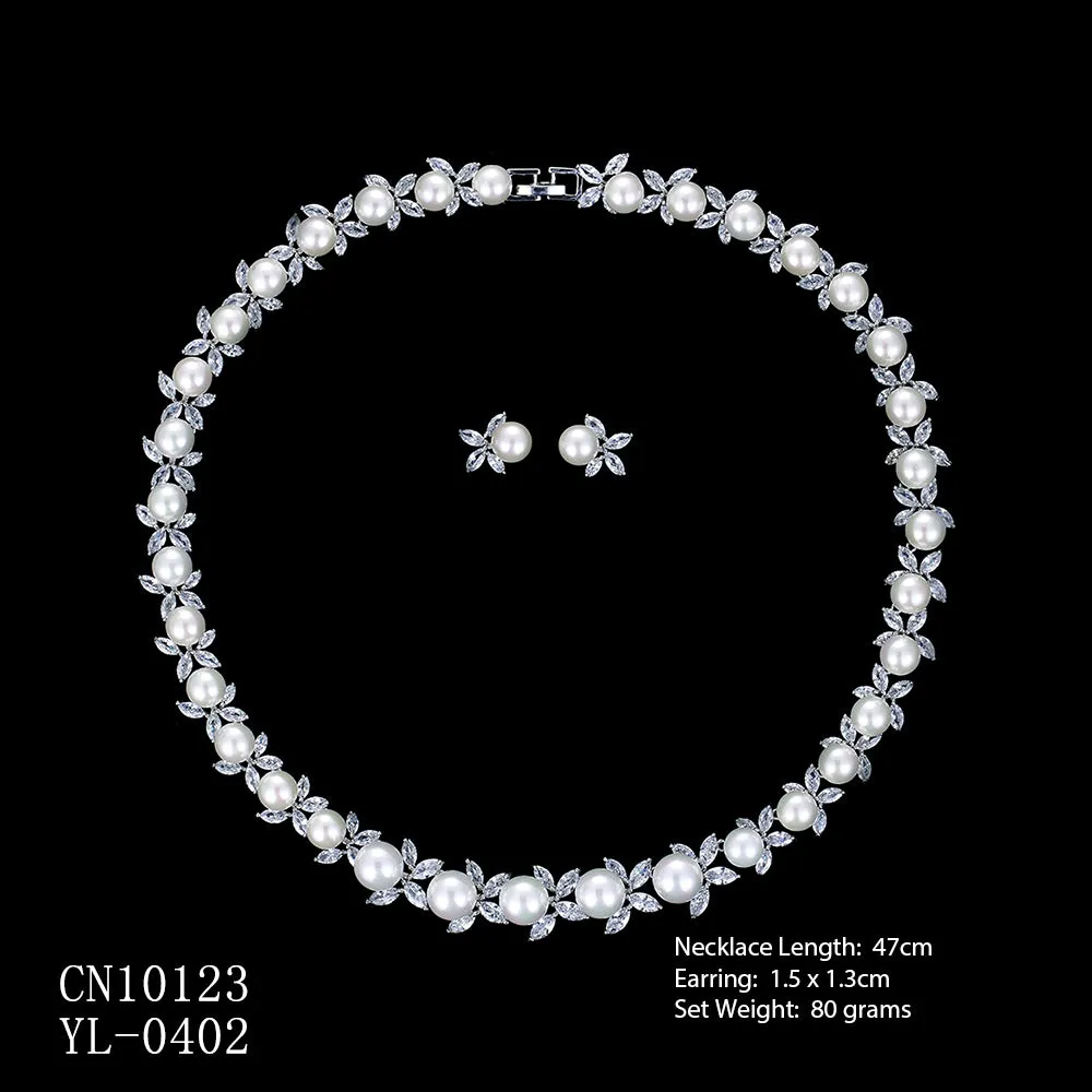 Cubic zirconia bride wedding necklace earring set CN10123