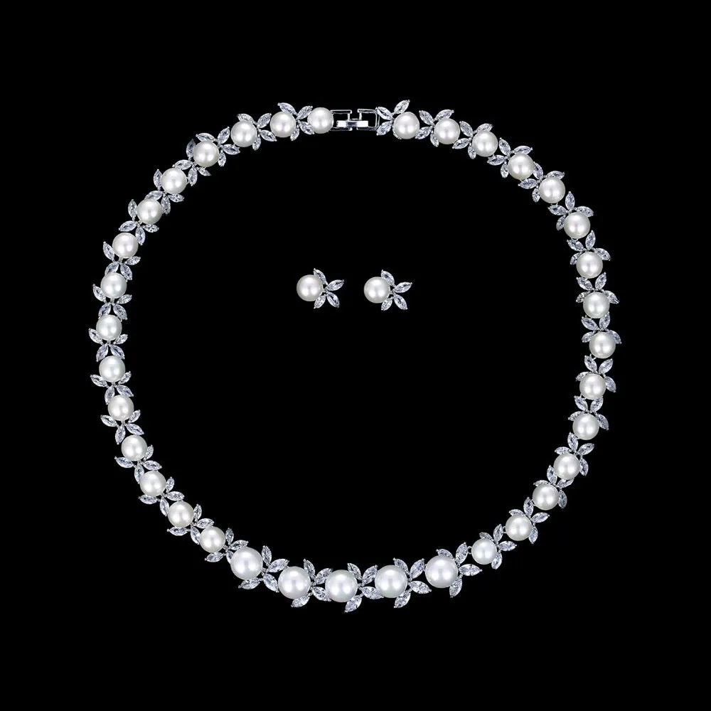 Cubic zirconia bride wedding necklace earring set CN10123