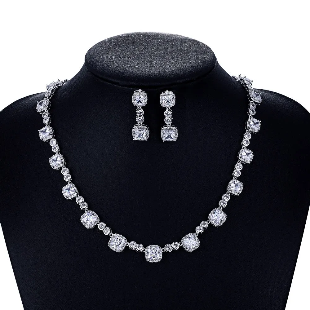 Cubic zirconia bride wedding necklace earring set CN10146