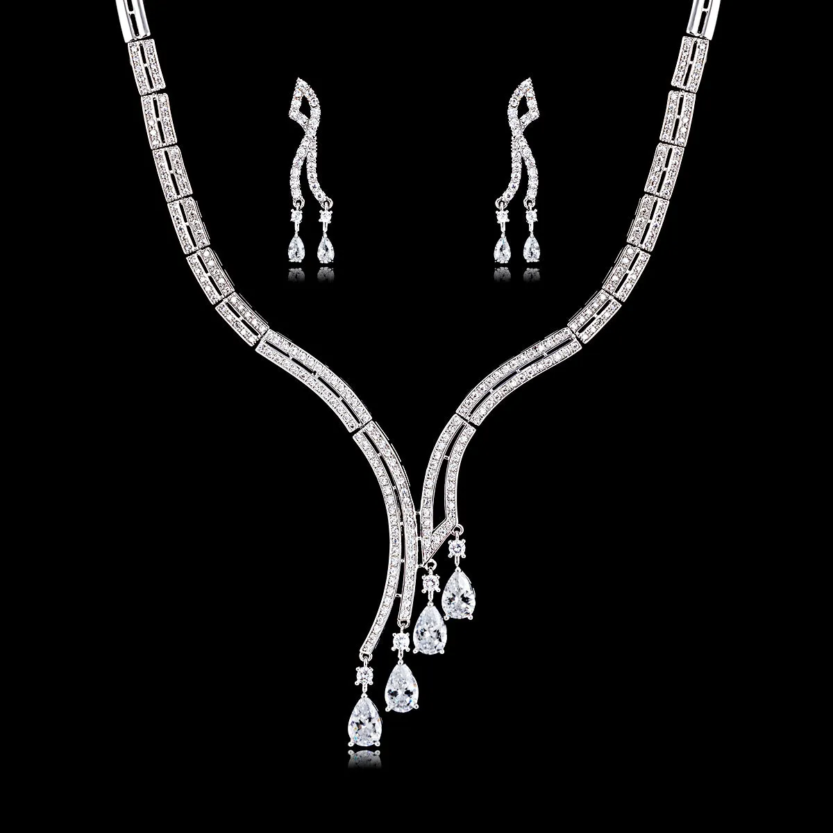 Cubic zirconia bride wedding necklace earring set CN10167