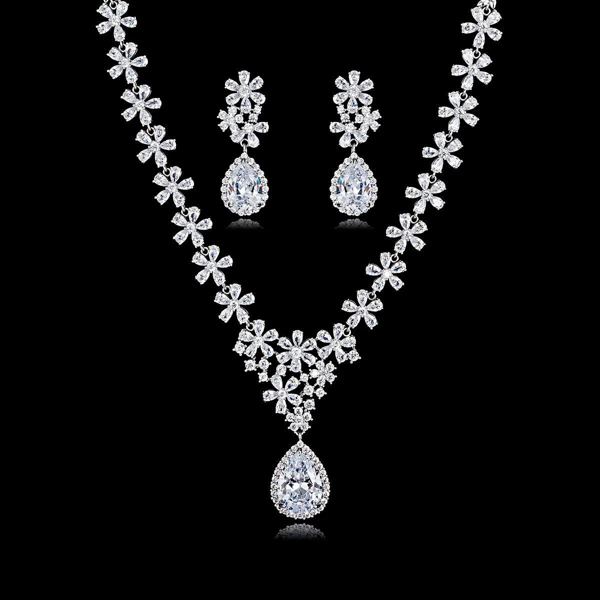 Cubic zirconia bride wedding necklace earring set CN10170