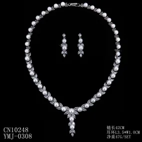 Cubic zirconia bride wedding necklace earring set CN10248