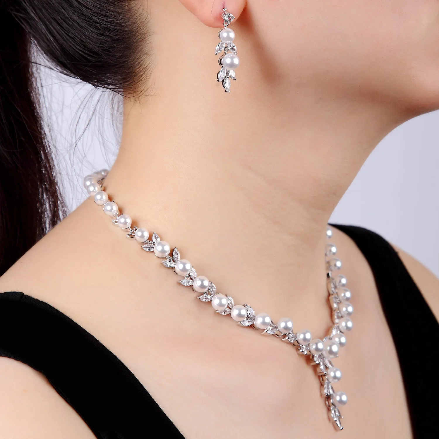 Cubic zirconia bride wedding necklace earring set CN10248