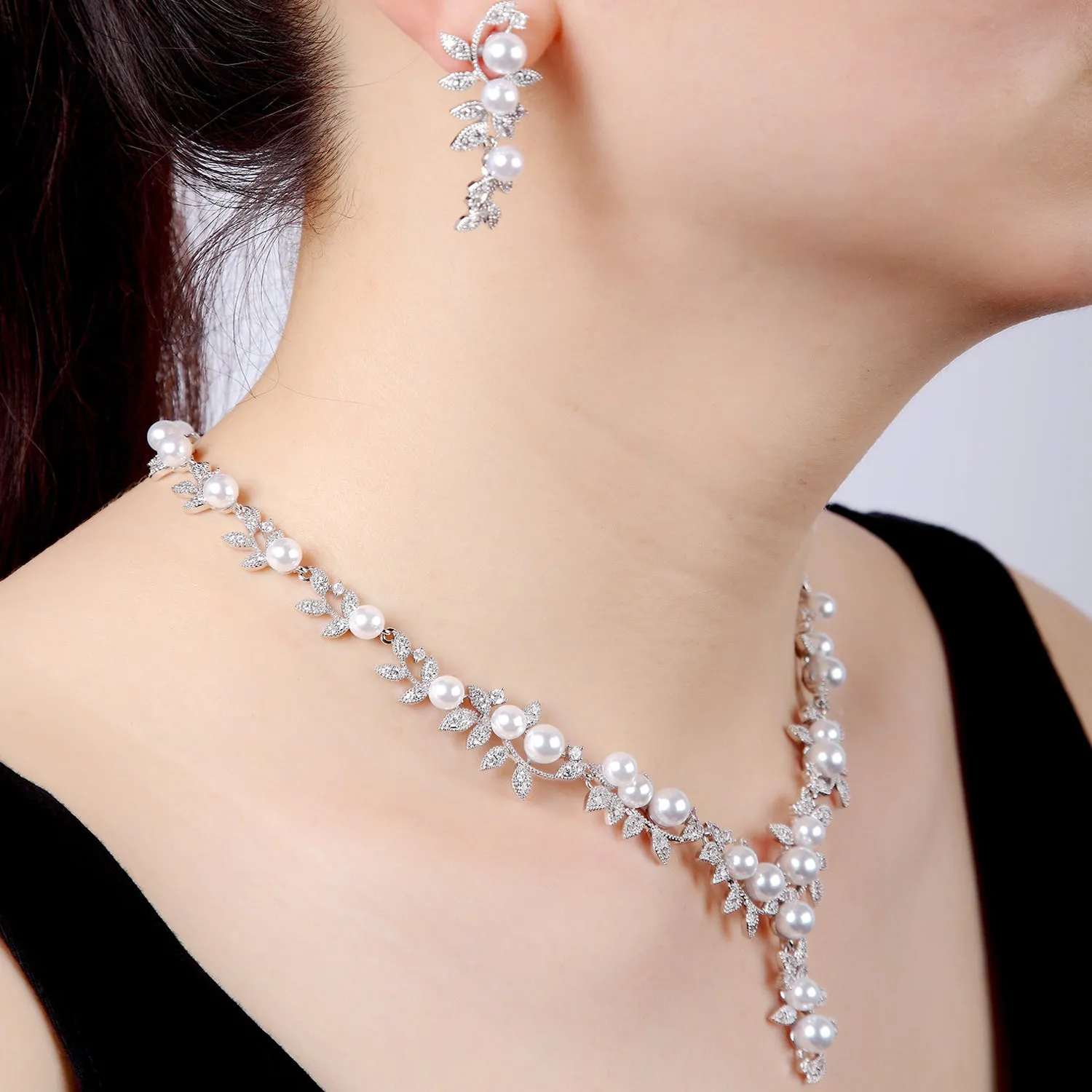 Cubic zirconia bride wedding necklace earring set CN10250