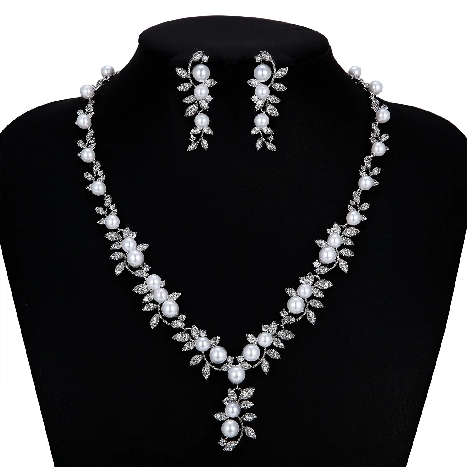 Cubic zirconia bride wedding necklace earring set CN10250