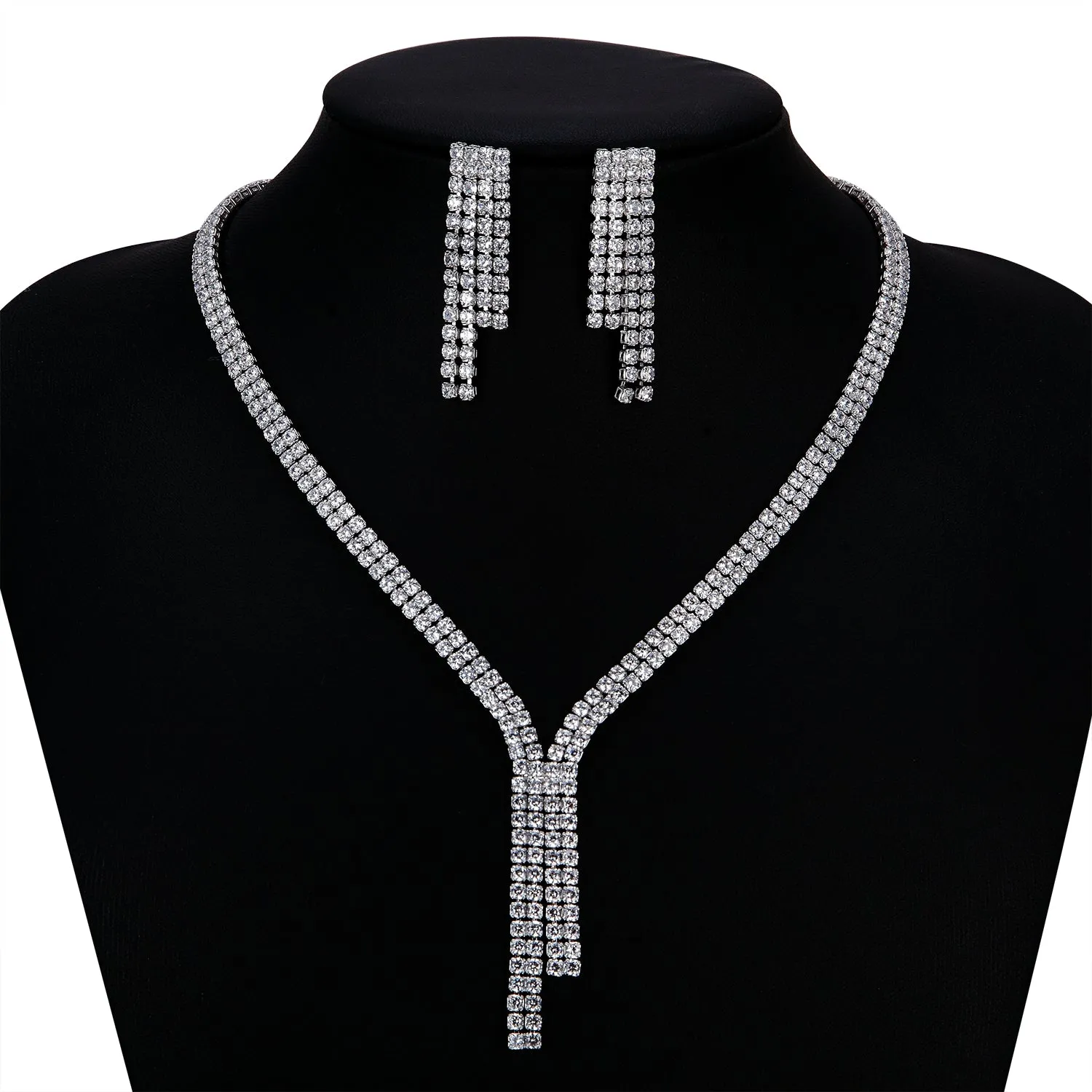 Cubic zirconia bride wedding necklace earring set CN10262