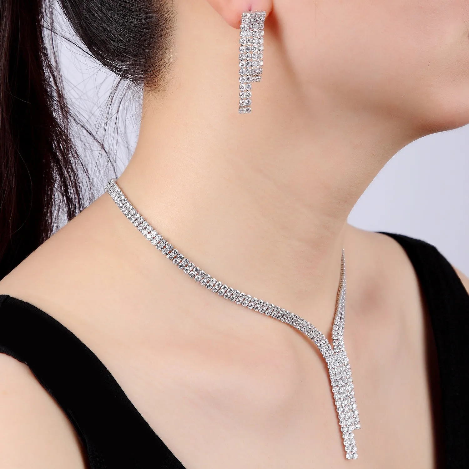 Cubic zirconia bride wedding necklace earring set CN10262