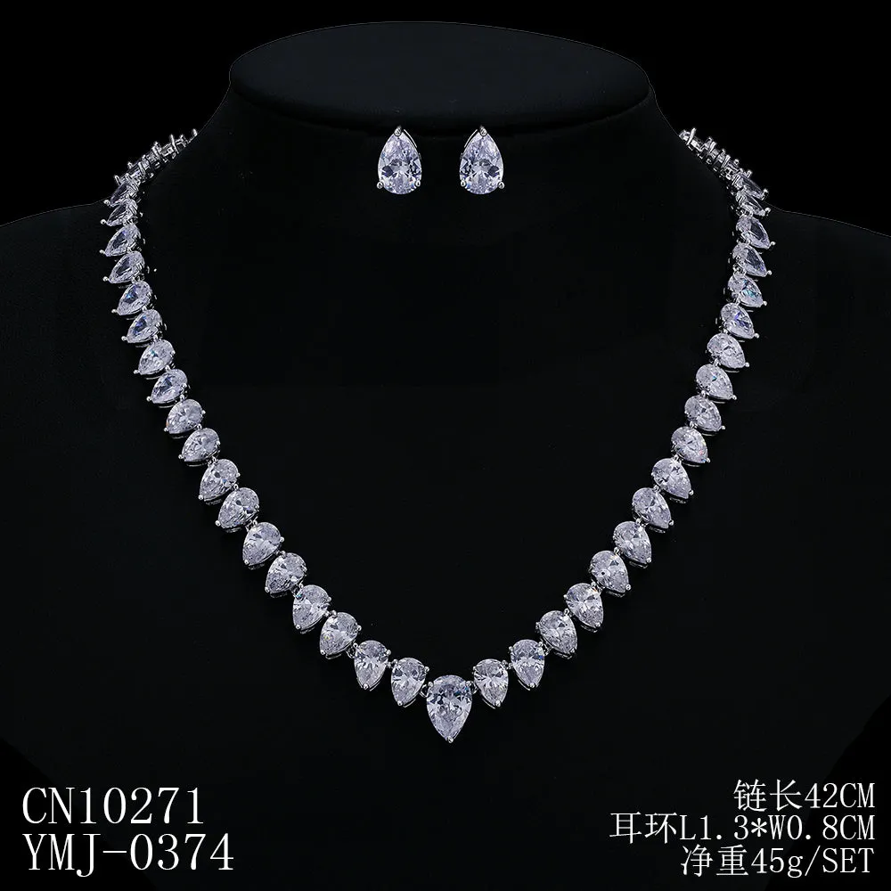 Cubic zirconia bride wedding necklace earring set  CN10271