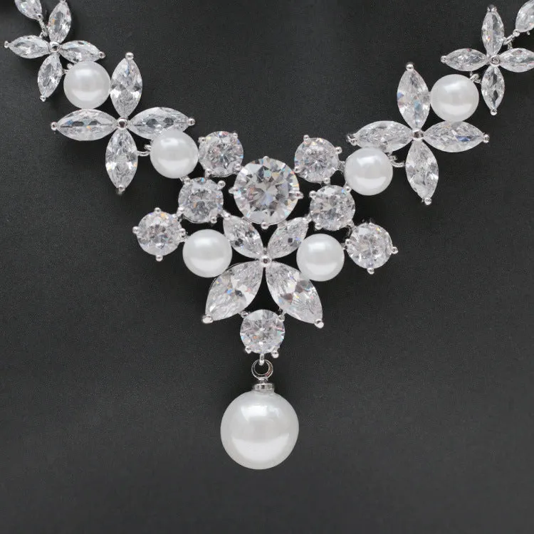 Cubic zirconia bride wedding necklace earring set CN33049