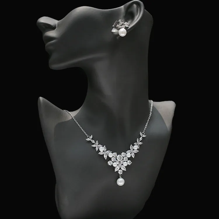 Cubic zirconia bride wedding necklace earring set CN33049