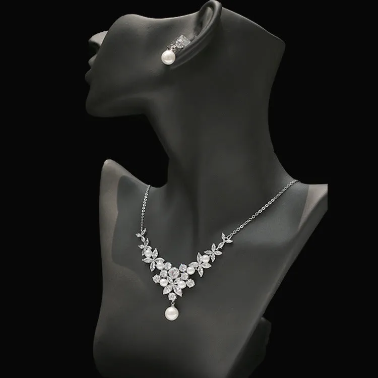 Cubic zirconia bride wedding necklace earring set CN33049