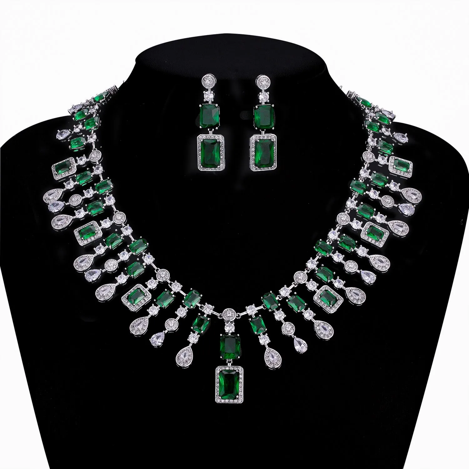 Cubic zirconia bride wedding necklace earring set tCN10307