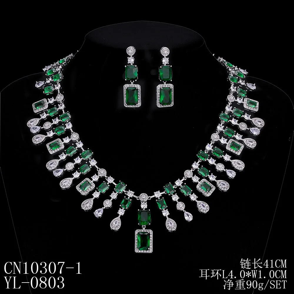 Cubic zirconia bride wedding necklace earring set tCN10307