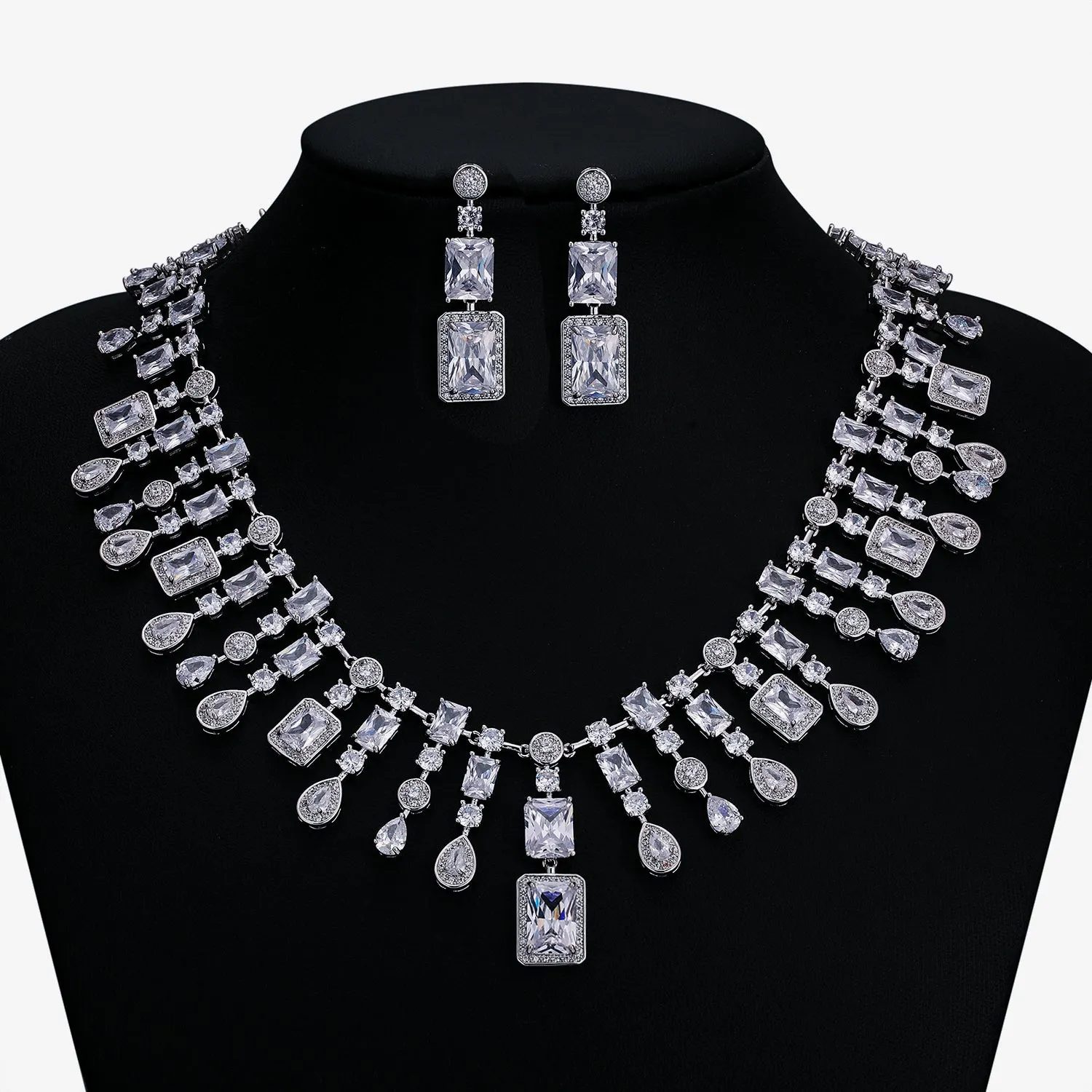 Cubic zirconia bride wedding necklace earring set tCN10307