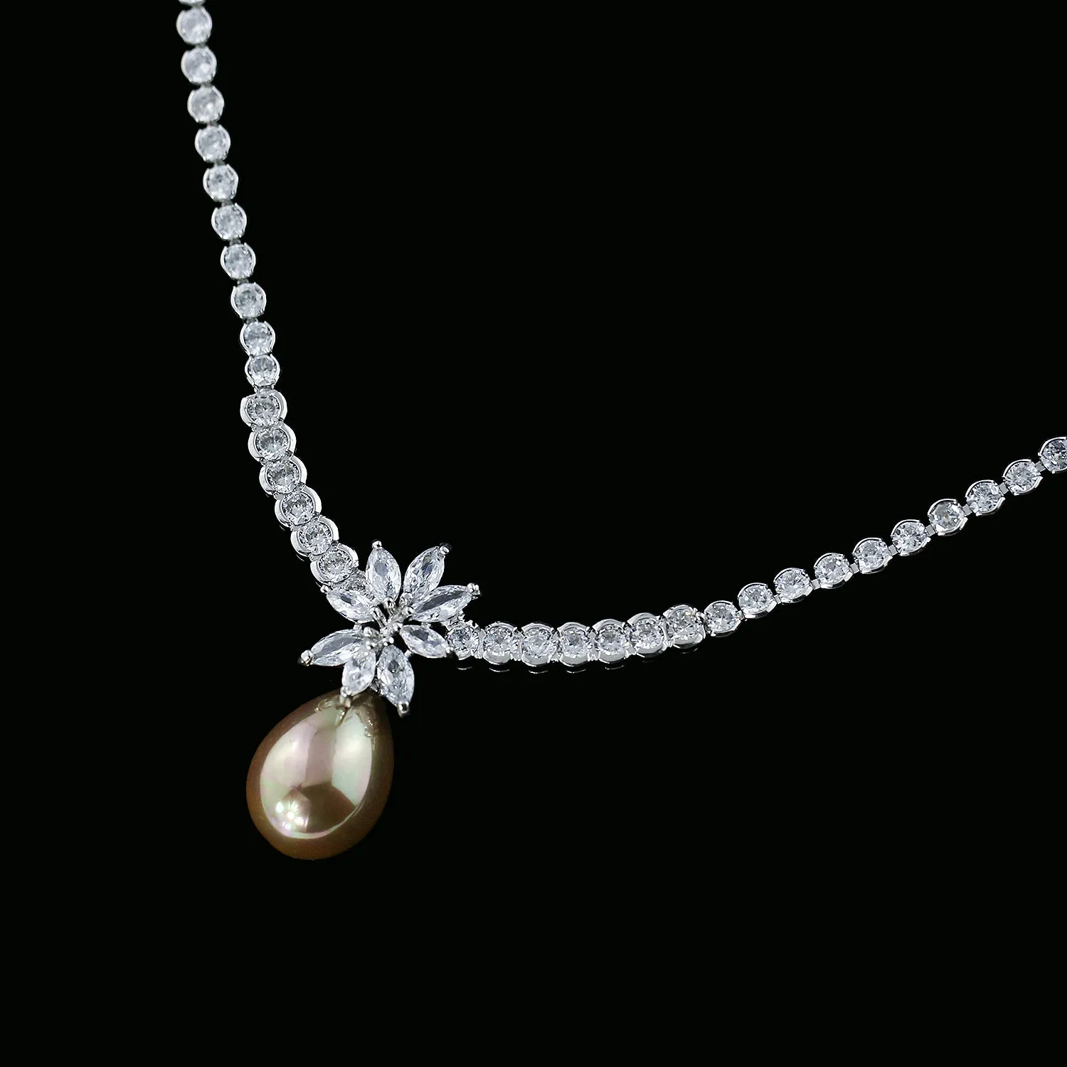 Cubic zirconia bride wedding pearls necklace earring set CN10266-1