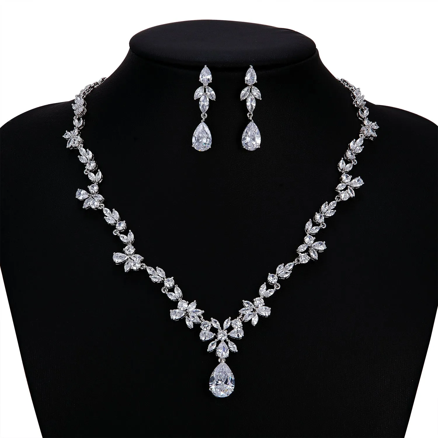 Cubic zirconia Flower Wedding Necklace Set,Women Party Jewelry CN10241