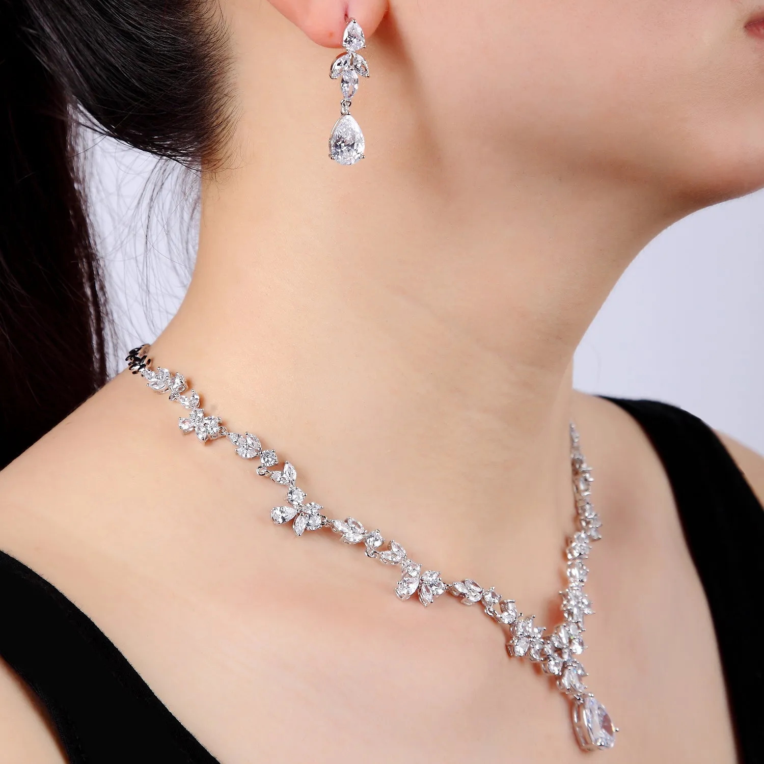 Cubic zirconia Flower Wedding Necklace Set,Women Party Jewelry CN10241