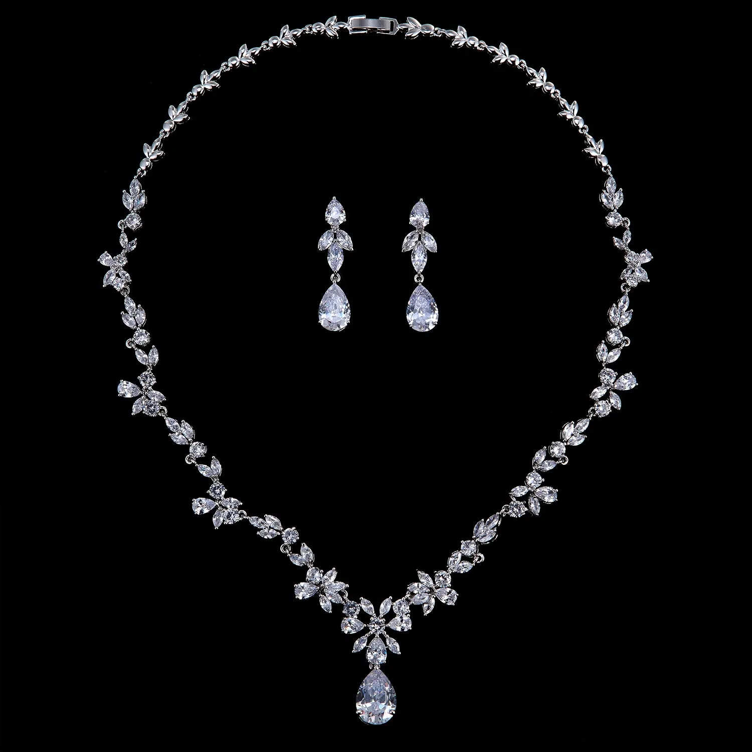 Cubic zirconia Flower Wedding Necklace Set,Women Party Jewelry CN10241