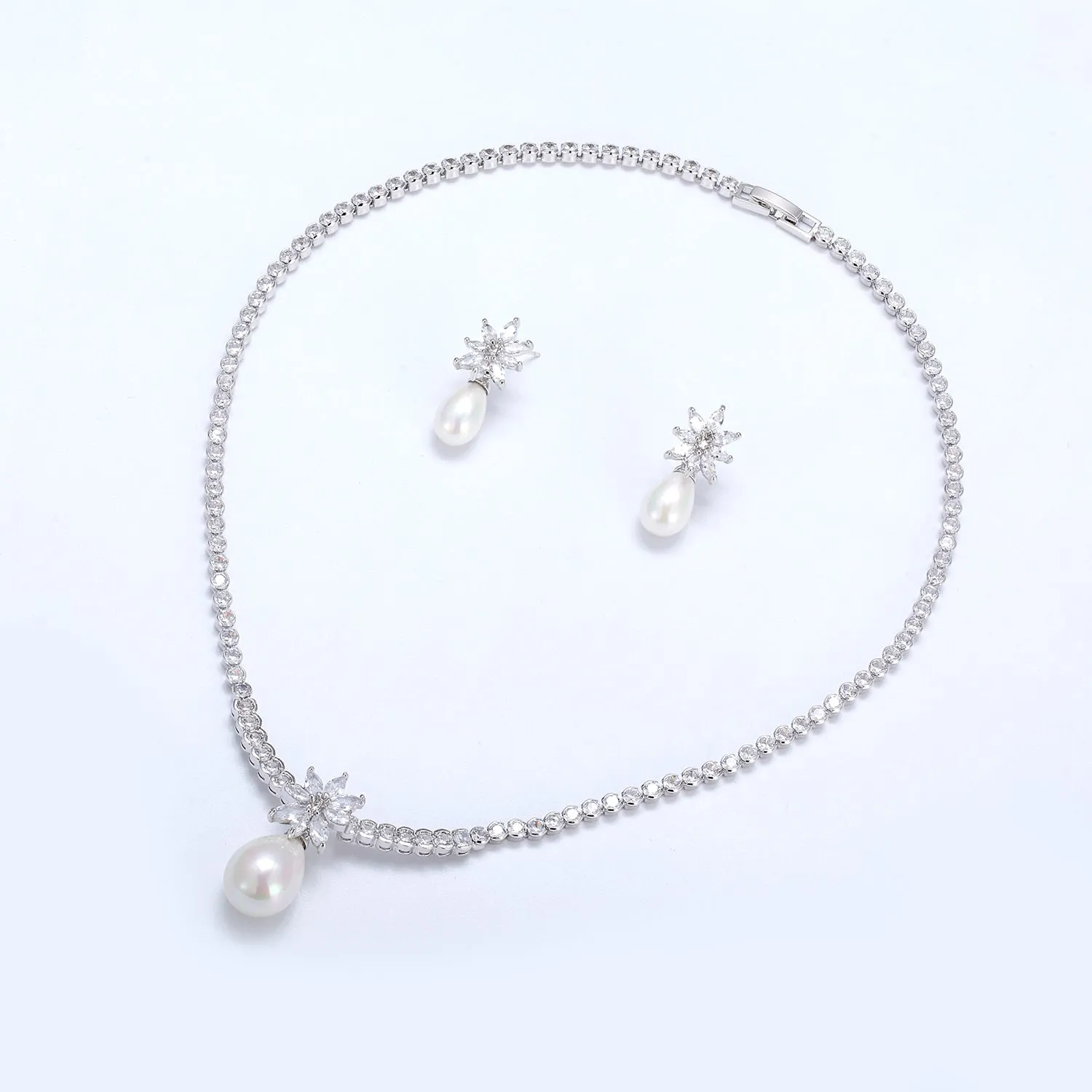 Cubic zirconia Pearl wedding necklace earring set CN10266